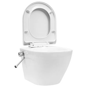 vidaXL Závesné WC bez splachovacieho okraja s funkciou bidetu Keramické biele