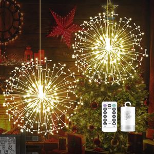 Lichterkette Feuerwerk, 2 Stück LED Lichterketten Warmweiß Batteriebetrieben mit Fernbedienung, Wasserdicht DIY Feuerwerk Licht mit 8 Modi und Timer für Innen Außen Weihnachten Fenster Deko
