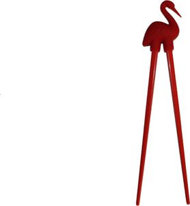 074 Essstäbchen Chopsticks + 1 Clip Essstäbchenhelfer aus Gummi, Motiv Storch rot