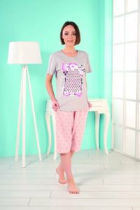 Damen Pyjama Bermuda Grau M Shorty Schlafanzug 3-Teiler Set mit Augenband E-57