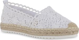 VAN HILL Damen Espadrilles Slippers Spitze Bast Profil-Sohle Schuhe 841310, Farbe: Weiß, Größe: 40 VAN HILL Damen Espadrilles Slippers Spitze Bast Profil-Sohle Schuhe 841310, Farbe: Weiß, Größe: 40