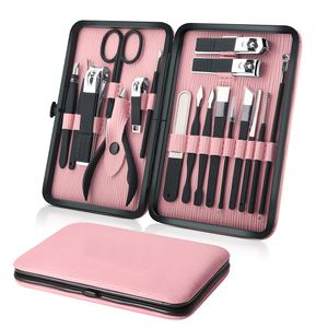 Maniküre-Set Professionelles Nagelknipser-Kit Pediküre-Pflegewerkzeuge - Edelstahl-Damenpflegeset 18 Stück für Reisen oder zu Hause (Pink)