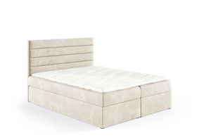 GUTTO Boxspringbett DAKOTA 120 x 200cm 2x Bettkasten TOPPER 5cm Gratis Beige Velour