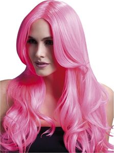 Beach Waves neon-pink - Faschings Kostüm Perücke