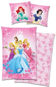 Disney Princess Prinzessin Arielle Cinderella Rapunzel Belle Aurora Bettwäsche 80x80 + 135x200 cm, 100% Baumwolle  mit Reißverschluss