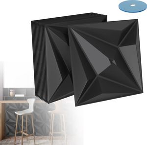 XMTECH 12 SZTUK naklejek na płytki PVC, samoprzylepna folia samoprzylepna odporna na ciepło wodoodporna naklejka na płytki do dekoracji kuchni naklejka ścienna (50 x 50 cm), typ C czarny