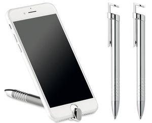 GKA 2 Stück 2in1 Kugelschreiber mit Handyhalter Smartphonehalter Metall silber Halter für Handy Smartphone Kuli