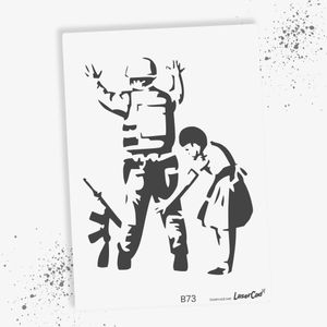 LaserCad Schablonen BANKSY Streetart  (B73, Girl Frisking Soldier, DIN A4) Stencil für Graffiti, Airbrush, Deko