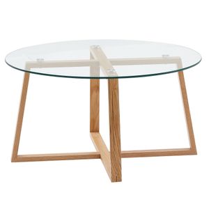 WOHNLING konferenční stolek 78x78x41 cm rozkládací stůl dubový masiv / sklo kulatý, designový obývací stůl moderní, dřevěný obývací stůl velký, konferenční stolek obývací stůl z pravého dřeva
