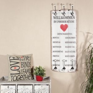 Mucola wieszak ścienny na płaszcze 100cm z 6 haczykami na płaszcze Drewniany wieszak na płaszcze Shabby Chic - z napisem Witamy w naszej kuchni