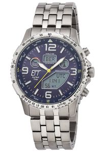 ETT Eco Tech Time EGT-11575-31M Funk-Solar Herrenuhr Professional Worldtimer Titan/Blau