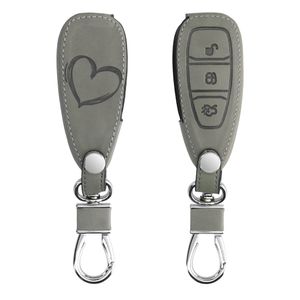 kwmobile Autoschlüssel Hülle kompatibel mit Ford 3-Tasten Autoschlüssel Keyless Go - Kunstleder Schutzhülle Schlüsselhülle Cover Herz Brush Grau