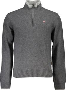 Grauer Herren-Pullover: Regular Fit, halber Reißverschluss, Kontrastdetails, Größe: 2XL Farbe: Grigio