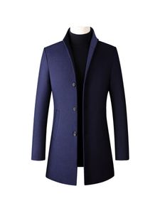 Herren Pocket Graben Jacke Business Plain Trench Coat Dicke Drehkragen Outwear,Farbe:Navy blau, Größe:2XL