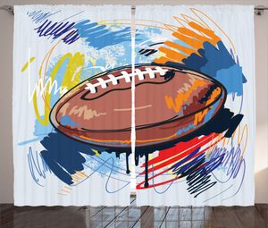 ABAKUHAUS Bunt Rustikaler Vorhang, Rugby Ball Doodle Kunst, Wohnzimmer Universalband Gardinen mit Schlaufen und Haken, 280 x 260 cm, Mehrfarbig