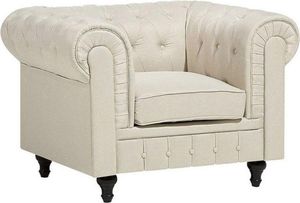 BELIANI Fotel beżowy tapicerowany chesterfield tuftowany pikowany vintage glamour salon