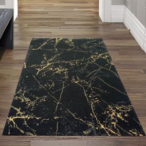 Teppich Wohnzimmer modern Teppich Marmor Optik in schwarz gold Größe - 80x150 cm
