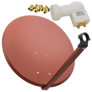 PremiumX Satelliten-Komplettanlage 100cm Satellitenschüssel Aluminium Ziegelrot Antenne Quad LNB 8x F-Stecker, SAT bis 4 Receiver