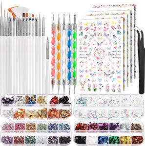 Nageldesign Zubehör Nageldesign Set, Nailart Pinsel & Dekorationen Set, Professionelles Nail-Art-Set Nail-Art-Set mit 15 Pinseln, 5 Stickern und mehr.