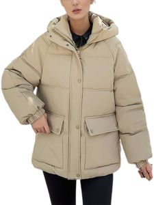 Damen Daunenmäntel Casual Trenchcoats Zip Up Langarm Gepolsterter Winter Warm Mantel Khaki,Größe 2XL
