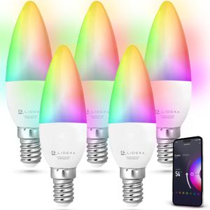 Lideka® E14 Smart LED Lampe 6W 2700K, 16Millionen DIY-Farben, WLAN Mehrfarbige Dimmbare Birne, Warmweiß/Kaltesweiß licht, Musiksync, LED Bulb, 5 Stück