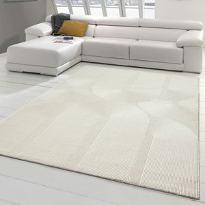 Recycle Teppich mit modernen ovalen Formen liniert in creme Größe - 160 x 230 cm