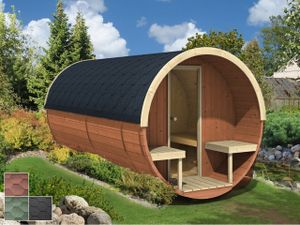 Finn Art  Fass-Sauna Jori 5, ohne Saunaofen, Dachschindeln rot - Hexagonal