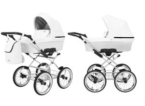 Kinderwagen ROMANTIC Babywagen Babyschale Kinder Wagen Set 1 in 1 (weiß eco, Rahmenfarbe: grauer Rahmen)
