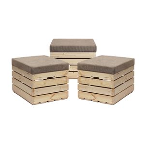Sitzhocker mit Stauraum 37x40x50 mit Polster – Naturholz,beige,3er Set