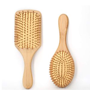 Bambus-Haarbürste, mit Bambusborsten, glatter Haarkamm, natürliche, umweltfreundliche Haarbürste, Massagekopfhaut für dicke / dünne / lockige / trockene Haarbürsten für Männer und Frauen (2 Stück)