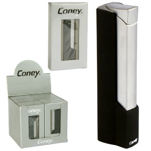 Elektronický zapalovač Coney, 7 cm, plnitelný, jeden kus v dárkové krabičce, stříbrno-černá barva
