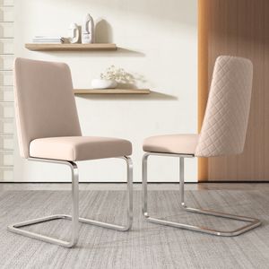 Flieks konzolové židle set 2, jídelní židle se stříbrnými kovovými nohami, čalouněné židle se sametovým potahem, kuchyňské židle židle do obývacího pokoje, béžová barva