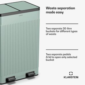 Klarstein, kuchynský odpadkový kôš, retro, 60 l, s 2 priehradkami a vekom, pedálový odpadkový kôš do kúpeľne, z nehrdzavejúcej ocele, vintage Klarstein, kuchynský odpadkový kôš, retro, 60 l, s 2 priehradkami a vekom, pedálový odpadkový kôš do kúpeľne, z nehrdzavejúcej ocele, vintage