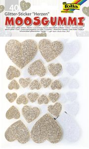 folia Moosgummi Glitter-Sticker "Herzen II" weiß und gold 40 Stück