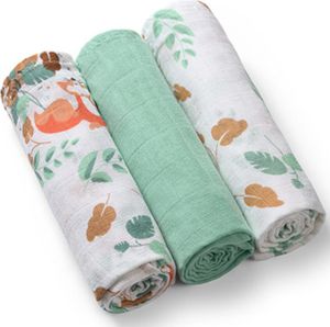 BABYONO | Mußlin Windeln 3er Set - Grün/Design - Super weich - Multifunktional und atmungsaktiv