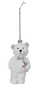 Christbaumschmuck Teddybär mit Fliege Kunststoff 14cm weiß