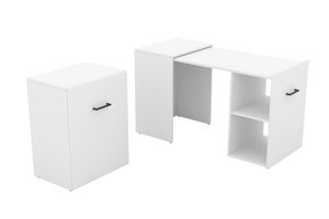 Furniture24 Schreibtisch ausziehbar 42 - 132 cm Smart Arbietstisch Büro Weiß matt