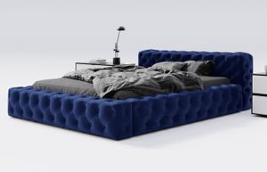 GRAINGOLD Glamour Polsterbett 180x200 cm Armani Bis - Premium Doppelbett, Samtstoff, Lattenrost - Bett mit Bettkasten - Blau  (Magic Velvet 2216)