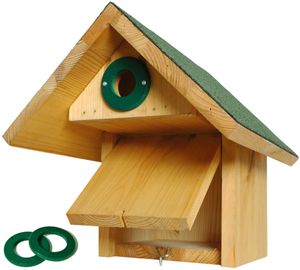 dobar Nistkasten "Räuberschutz" mit drei Lochgrößen, 25,5 x 29 x 25,5 cm, Grün