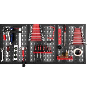 tectake Werkzeuglochwand mit 25 Haken und Halterungen 120x2x60cm - schwarz/rot