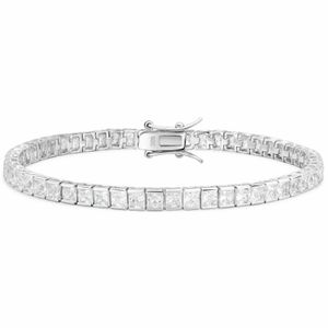 Tennisarmband Quadrat Eckig Zirkonia Stein Weiß 925 Silber Rhodiniert Damen 19 cm