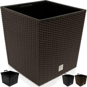 Deuba Blumentopf 35L/64L Innentopf Mit Griffen Wetterfest Rattanoptik Übertopf Pflanzkübel Anthrazit/Umbra, Größe/Farbe:35 Ltr. - umbra