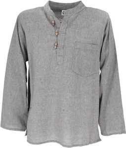 Nepal Fischerhemd, Goa Hippie Hemd, Yogahemd, Freizeithemd - Grau, Herren, Baumwolle, Größe: XL