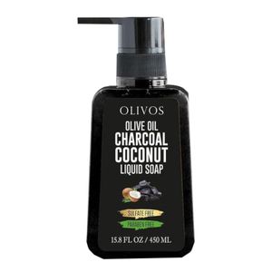 Olivos Olive Oil Charcoal Liquid Soap 12 Stück, flüssige Handseife mit Aktiv Kohle 450ml