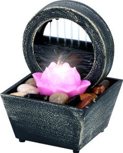 Grundig Arti Casa vnitřní fontána Lotosový květ vnitřní vodotrysk s LED světlem Pozitivní efekt Stolní fontána s oblázky 11,5 x 17 cm