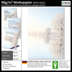 Motivpapier Briefpapier (Wintersee-5061, DIN A4 25 Blatt) See im Winter mit am Ufer stehenden verschneiten Bäumen