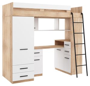 Hochbett SMYK R Etagenbett Schlafzimmer-Sets Schreibtisch Kleiderschrank Regal Sonoma Eiche Weiß