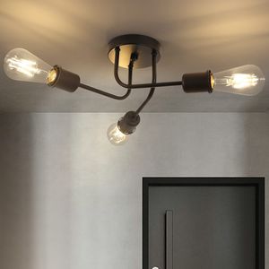 ZMH Deckenleuchte Vintage Deckenlampe Retro - Schwarz 3 Flammig Wonhzimmerlampe für Wohnzimmer Schlafzimmer Esszimmer Industrie E27 ohne Leuchtmittel