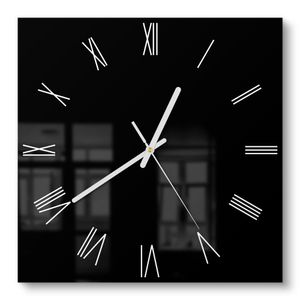 DEQORI Glasuhr 30x30 cm Römisch 'Schwarz' Wanduhr Glas Uhr Design leise Küchenuhr