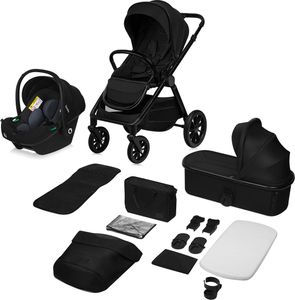 Lionelo Layla 3w1 wózek spacerowy, gondola i wózek dziecięcy do 22 kg, gondola do 9 kg, kołapoliuretan obracane o 360°, daszek XXL - czarny